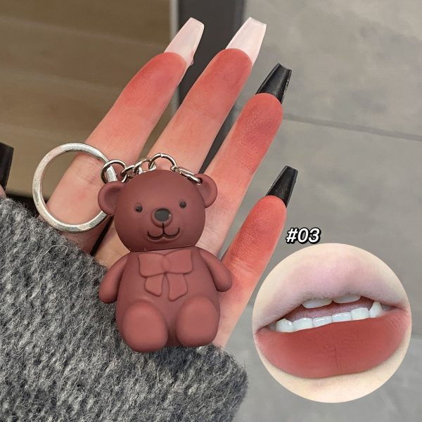 6-piece Cute Bear Keychain Liquid Lipstick Set – Mist Matte Velvet Finish, Moisturizing Lip Stain, Waterproof & Long-lasting Lip Gloss (6 Colors)
