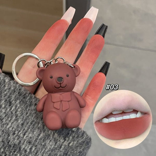 6-piece Cute Bear Keychain Liquid Lipstick Set – Mist Matte Velvet Finish, Moisturizing Lip Stain, Waterproof & Long-lasting Lip Gloss (6 Colors)