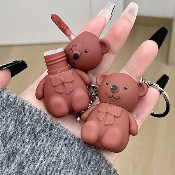 6-piece Cute Bear Keychain Liquid Lipstick Set – Mist Matte Velvet Finish, Moisturizing Lip Stain, Waterproof & Long-lasting Lip Gloss (6 Colors)