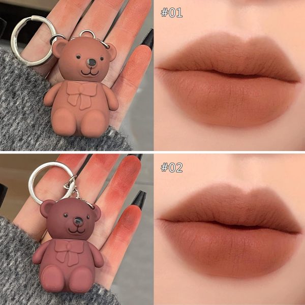 6-piece Cute Bear Keychain Liquid Lipstick Set – Mist Matte Velvet Finish, Moisturizing Lip Stain, Waterproof & Long-lasting Lip Gloss (6 Colors)