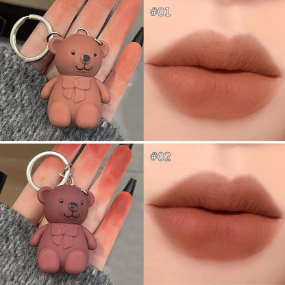 6-piece Cute Bear Keychain Liquid Lipstick Set – Mist Matte Velvet Finish, Moisturizing Lip Stain, Waterproof & Long-lasting Lip Gloss (6 Colors)