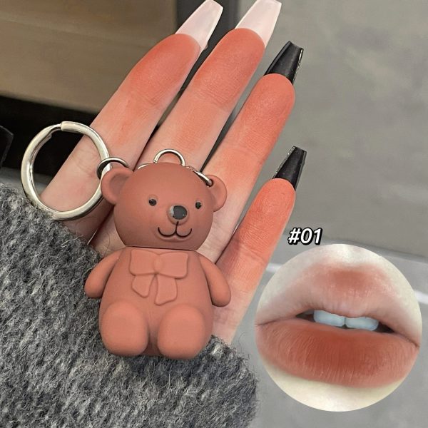 6-piece Cute Bear Keychain Liquid Lipstick Set – Mist Matte Velvet Finish, Moisturizing Lip Stain, Waterproof & Long-lasting Lip Gloss (6 Colors)